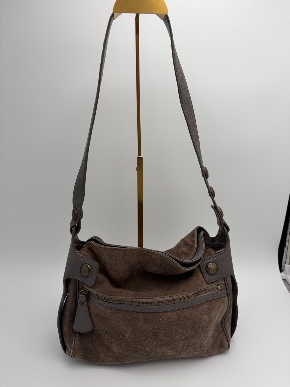 Marc Jacobs Suede & Leather Slouch Shoulder Bag Gray Boho Hobo
